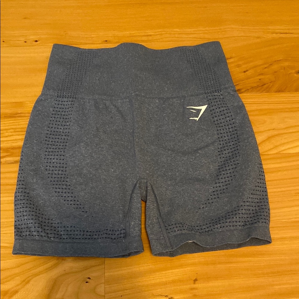 Gymshark Gray-Blue Athletic Shorts High-Waisted Moisture-Wicking